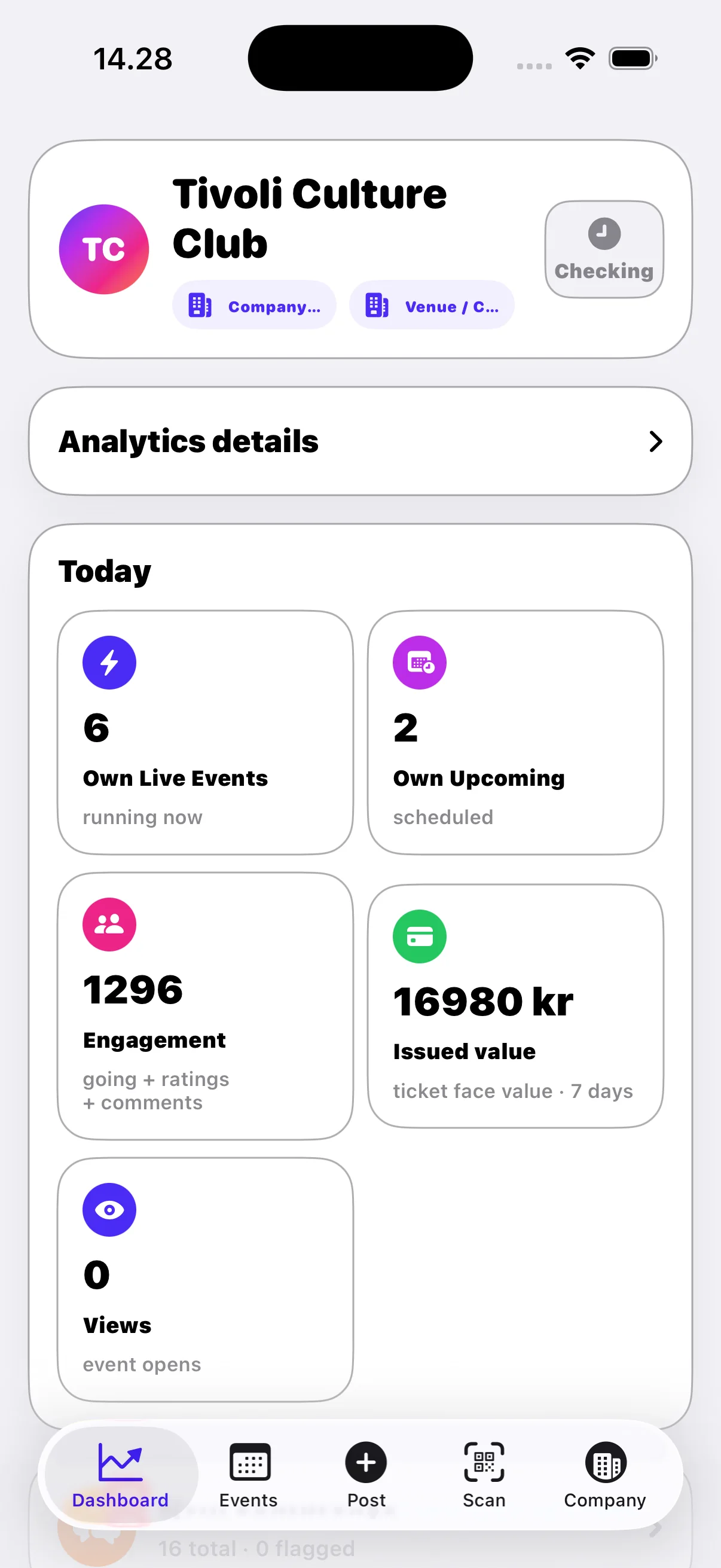Locilys virksomhedsdashboard i iOS-appen